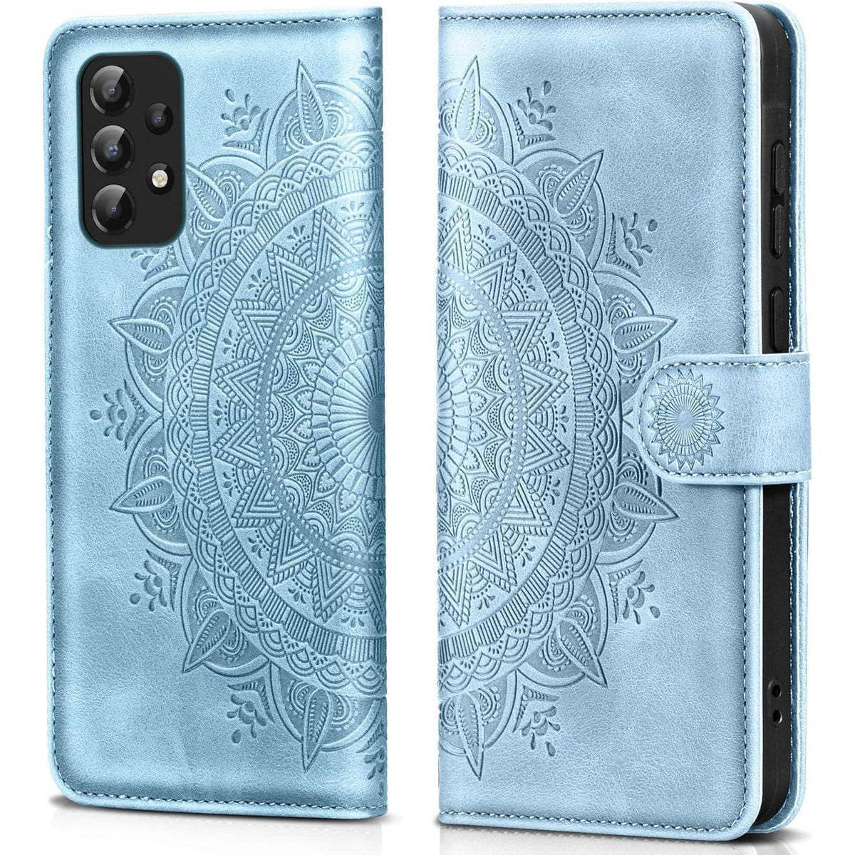 Hülle mit Kartenfach für Samsung Galaxy A33 5G, Himmelblau in Lederoptik