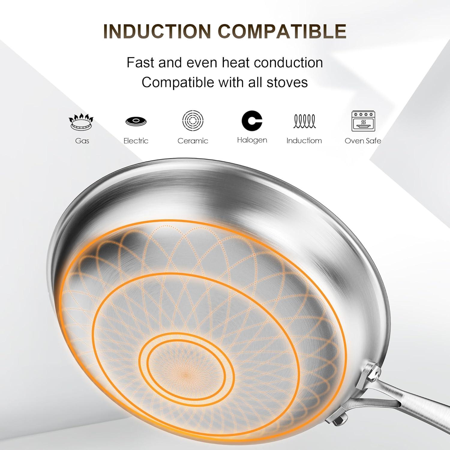 Edelstahl Bratpfanne 30 cm Induktion Antihaft Wok Pfanne mit Stiel Herd Spülma Backofen Omelett