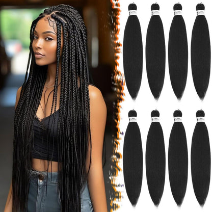 66cm Pre-Stretched Braiding Haar 8er Pack - Jet Schwarz für Zöpfe