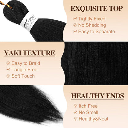 66cm Pre-Stretched Braiding Haar 8er Pack - Jet Schwarz für Zöpfe