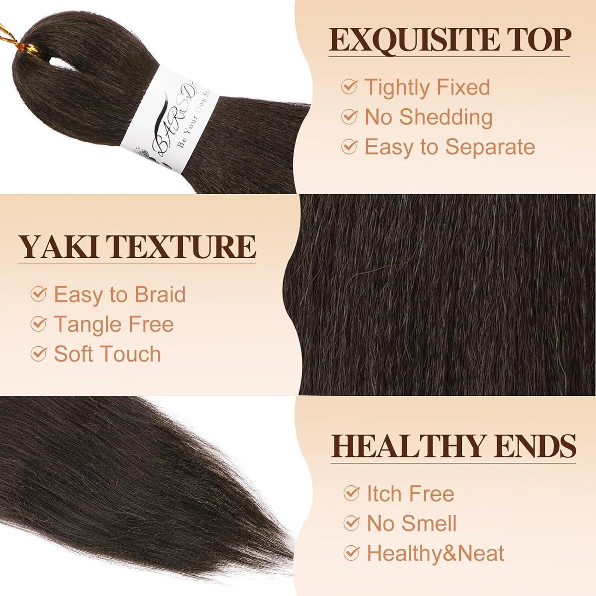 66cm Pre Stretched Braiding Haare - 8er Pack Braun