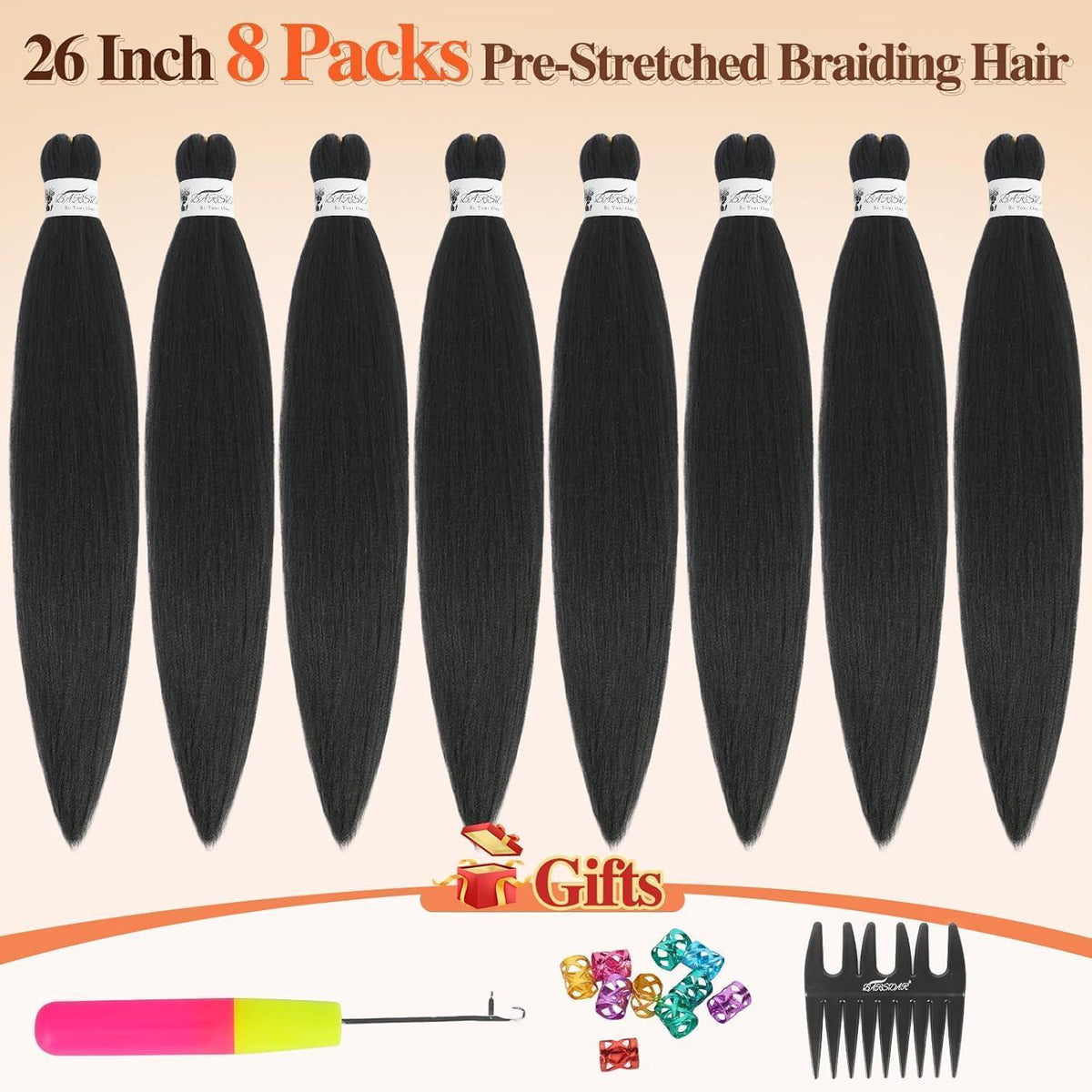 Pre-Stretched Flechthaar 66cm – 8er Pack Schwarz für Braids