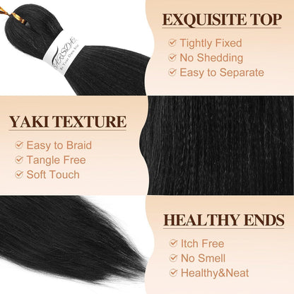 Pre-Stretched Flechthaar 66cm – 8er Pack Schwarz für Braids