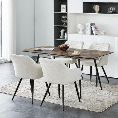 CLIPOP Esszimmerstühle 2er Set Bouclé Nebelweiß mit Armlehne