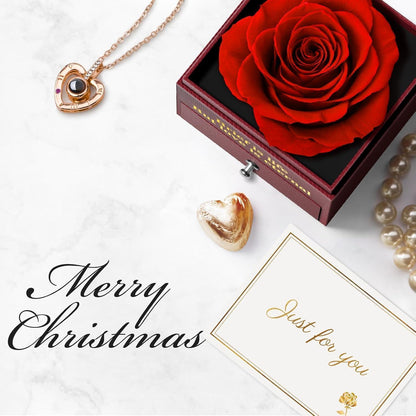 Ewige Rose Geschenkbox mit Kette – 100 Sprachen "I LOVE YOU"