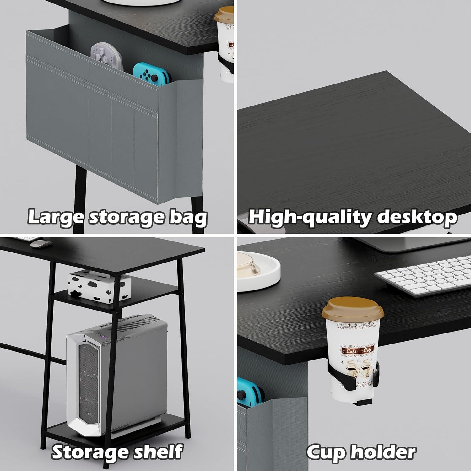 Computertisch 115 cm Weiß mit Bücherregal Eck-Gaming-Schreibtisch