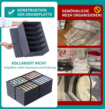 ORLISA Kleiderschrank-Organizer 4er Set 6 Fächer 42x30x17 cm grau