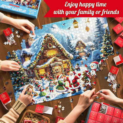 Weihnachts Puzzle Adventskalender 2024 - 1008 Teile - Blau - Geschenk für Frauen