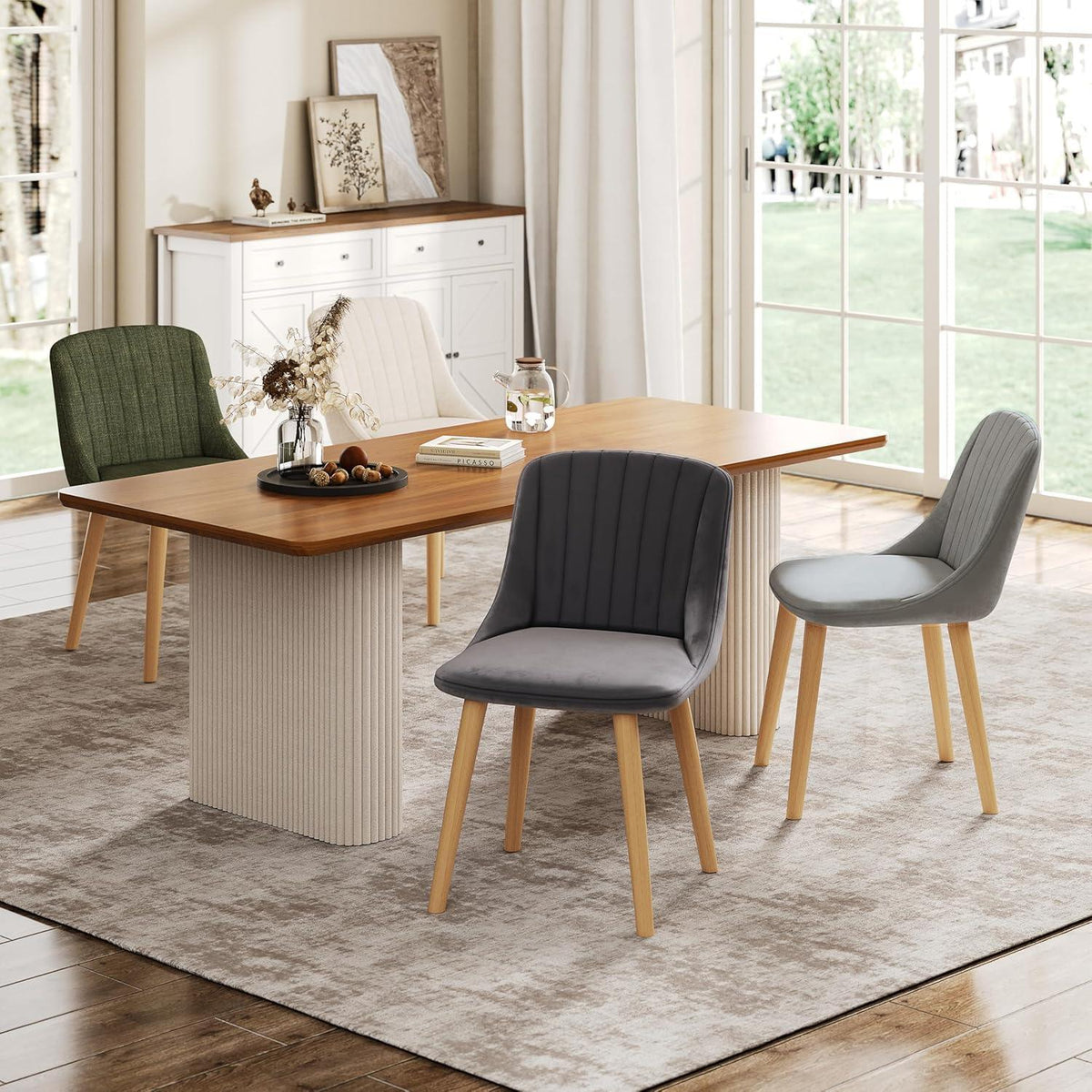 6 Esszimmerstühle Polsterstuhl Holzbeine Gras-Grün, Ergonomisch