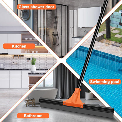 Wasserschieber Bodenabzieher Teleskopstiel 148 cm Gummiabzieher Flitsche für Garage Bad Fliesen Marmor Fenster