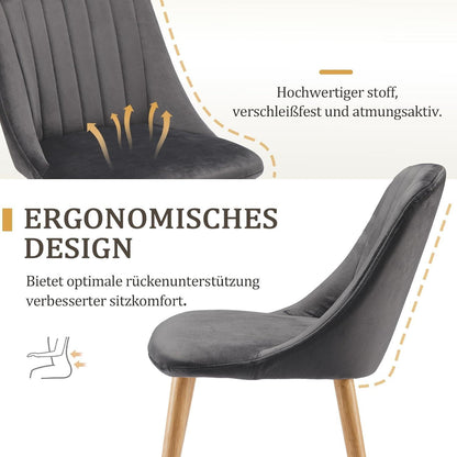 Samt Esszimmerstühle 6er Set mit Massivholzbeinen Dunkelgrau
