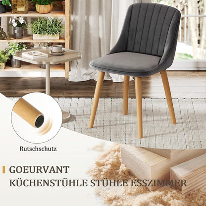 Samt Esszimmerstühle 6er Set mit Massivholzbeinen Dunkelgrau