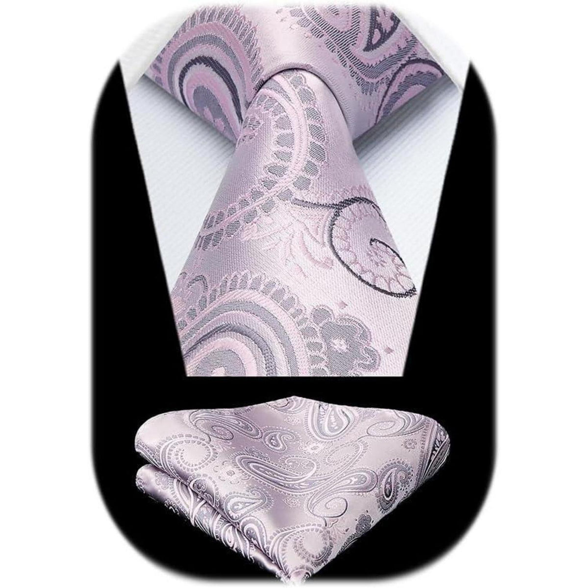 Herren Krawatte & Einstecktuch Set Paisley Rosa