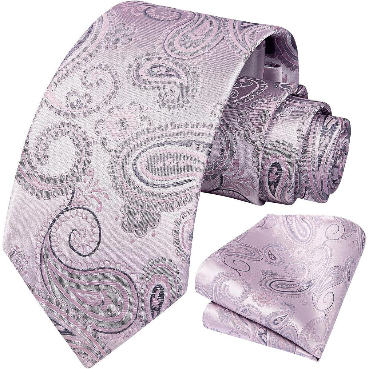 Herren Krawatte & Einstecktuch Set Paisley Rosa