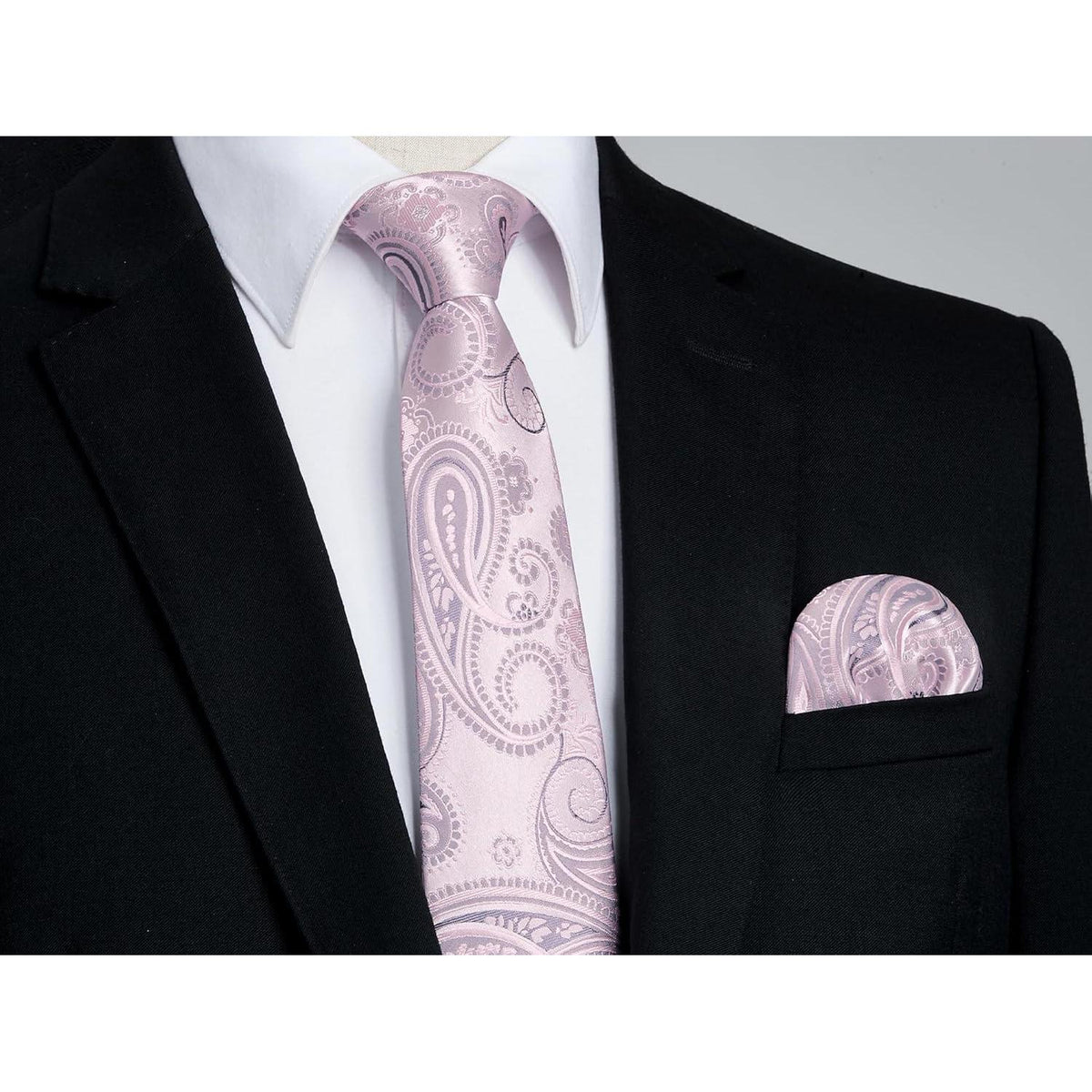 Herren Krawatte & Einstecktuch Set Paisley Rosa