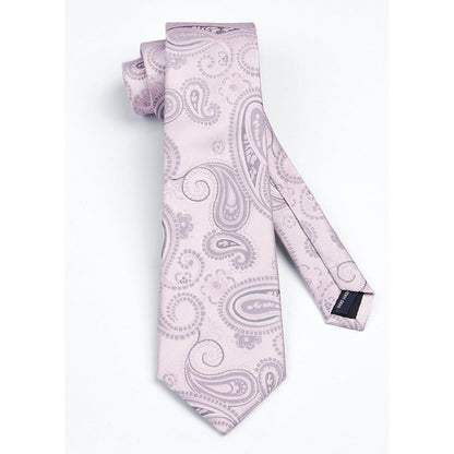 Herren Krawatte & Einstecktuch Set Paisley Rosa
