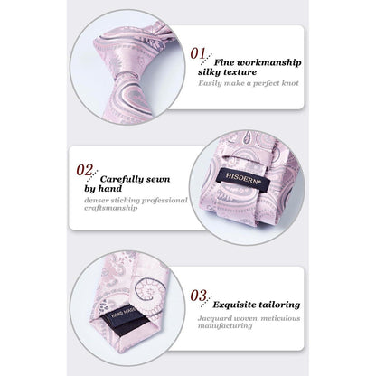 Herren Krawatte & Einstecktuch Set Paisley Rosa