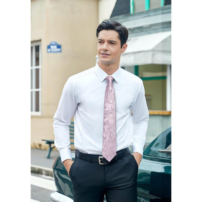 Herren Krawatte & Einstecktuch Set Paisley Rosa