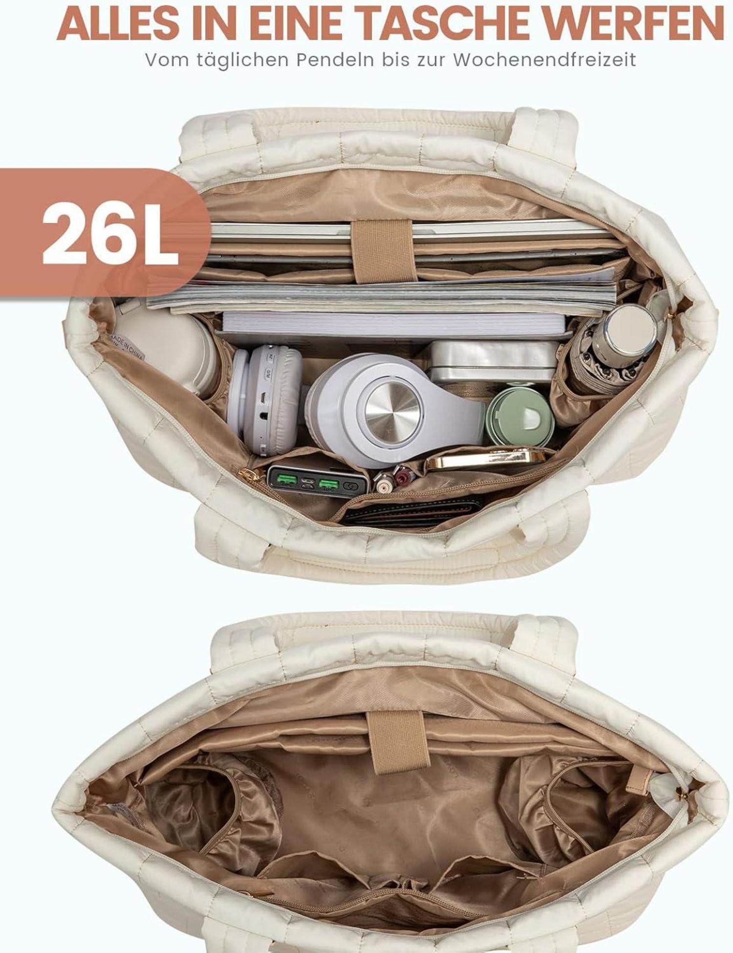 Laptop Handtasche Damen Groß Laptoptasche 15,6 Zoll Beige
