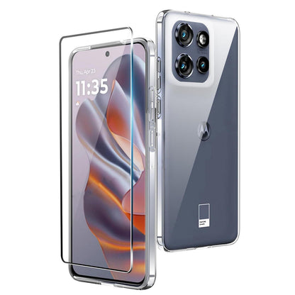 Transparente Handyhülle Motorola Edge 50 Neo/60 Neo mit Glasfolie