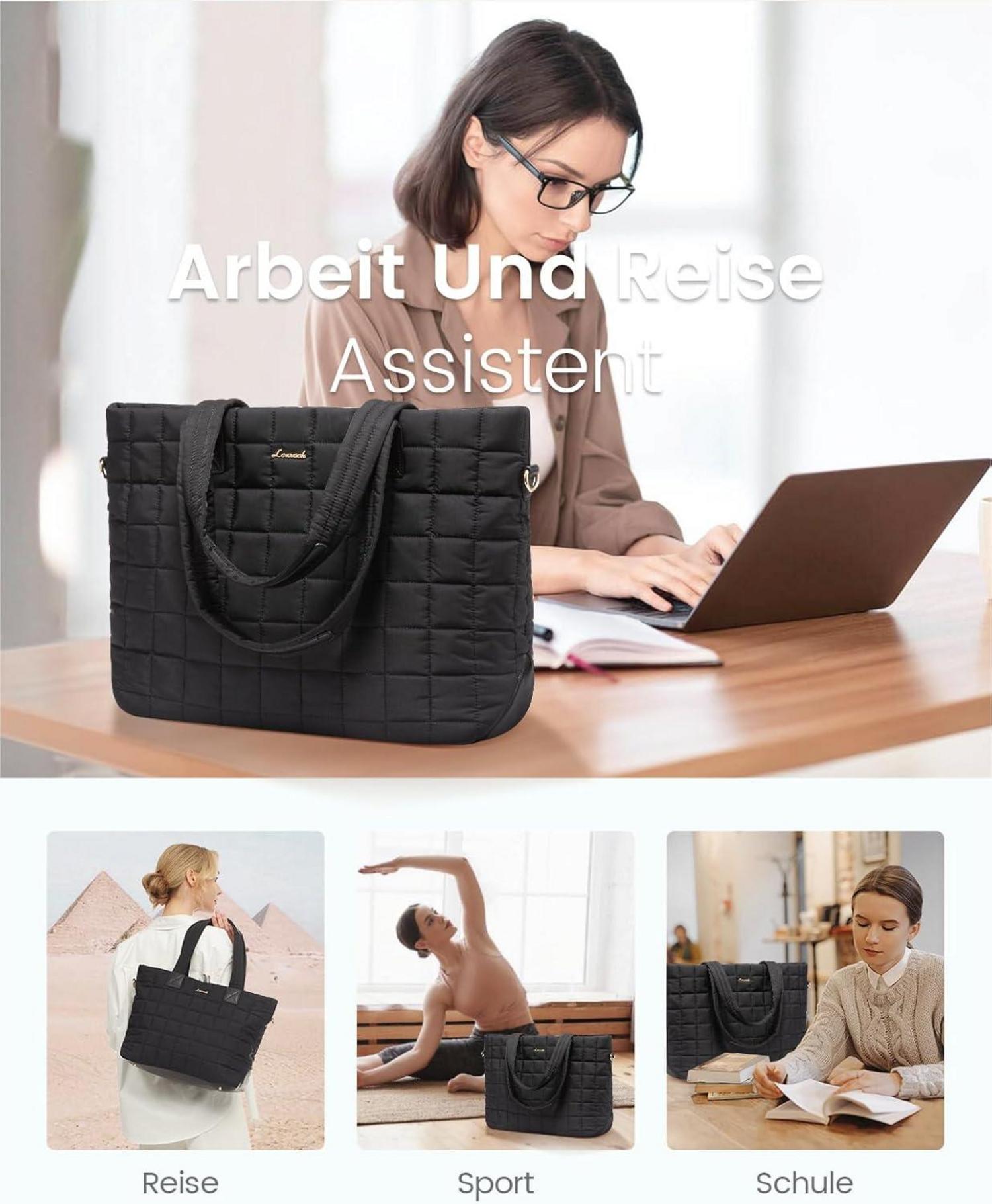 Schwarze Laptoptasche Damen 15,6 Zoll Arbeitstasche