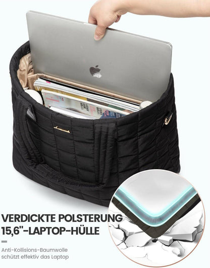 Schwarze Laptoptasche Damen 15,6 Zoll Business Arbeit Uni