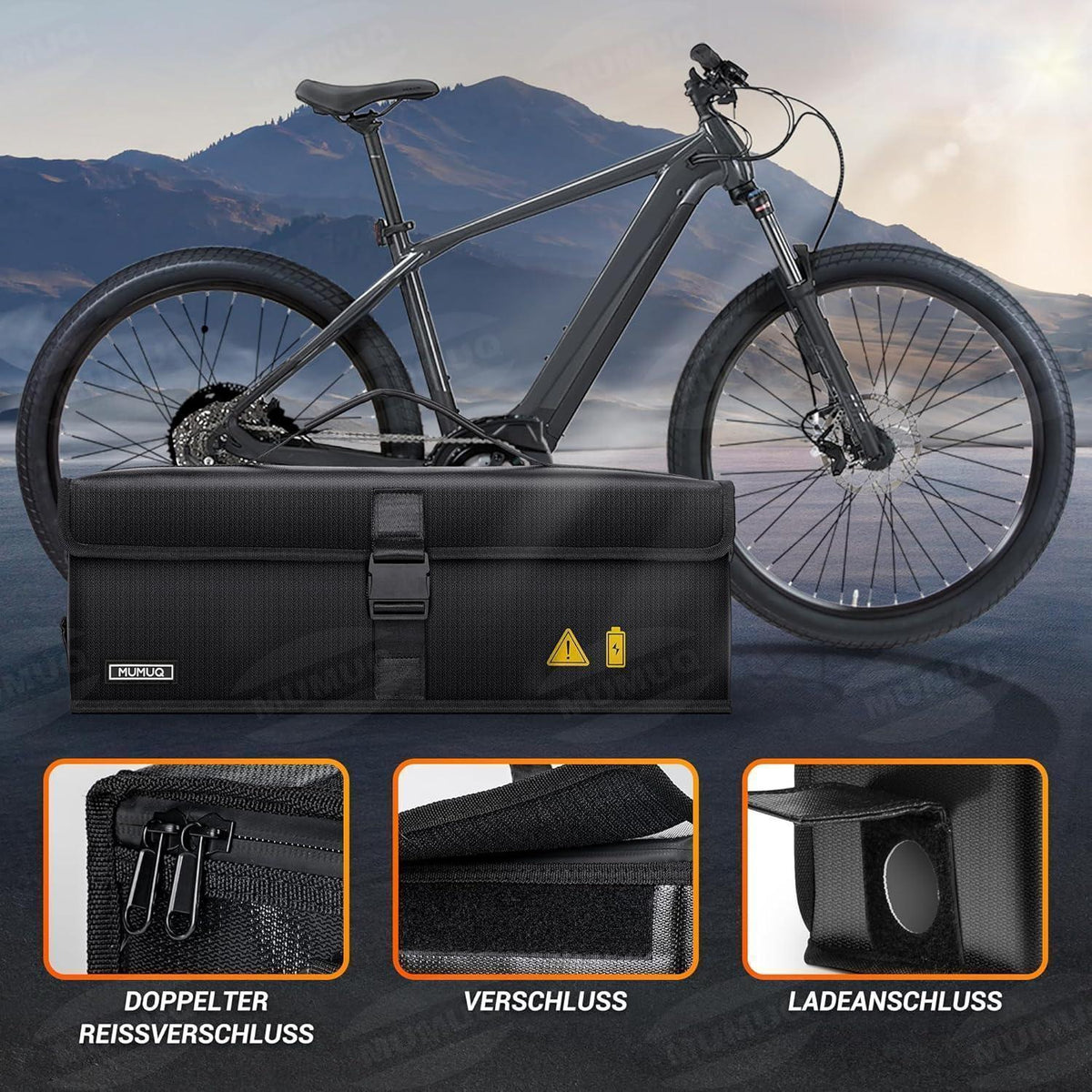 Feuerfeste Ebike Akku Tasche 49x15x15cm mit Ladeanschluss