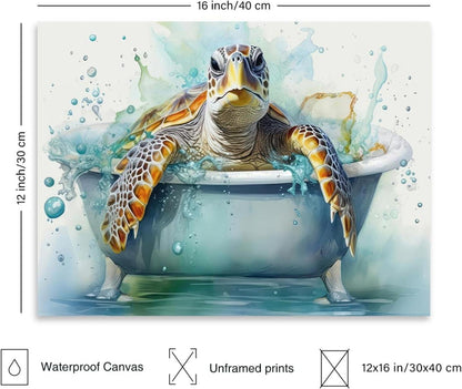 Lustiges Meeresschildkröten Badezimmer Wandbild 30x40 cm Ungerahmt