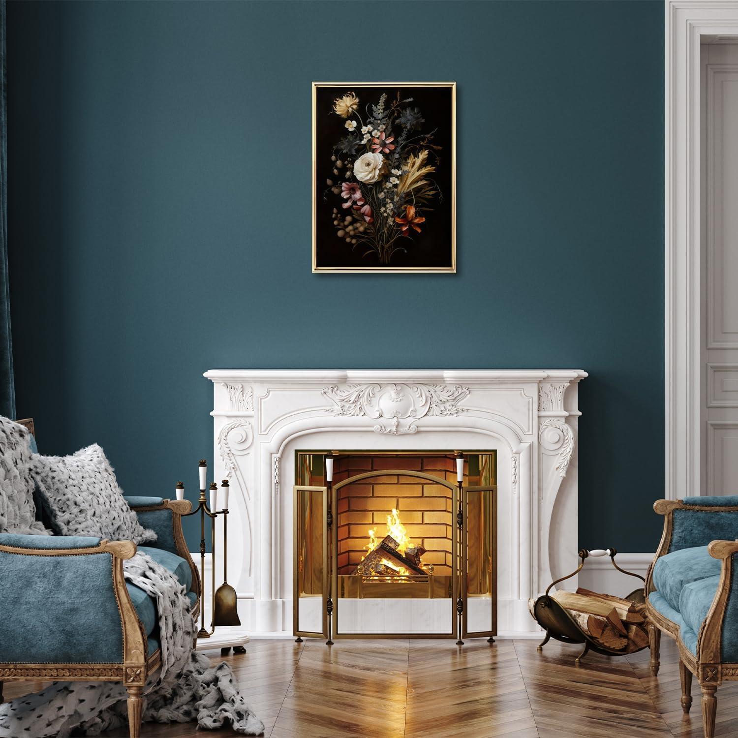 Vintage Blumen Poster Schwarz Botanische Leinwandbildänge 30x40 cm