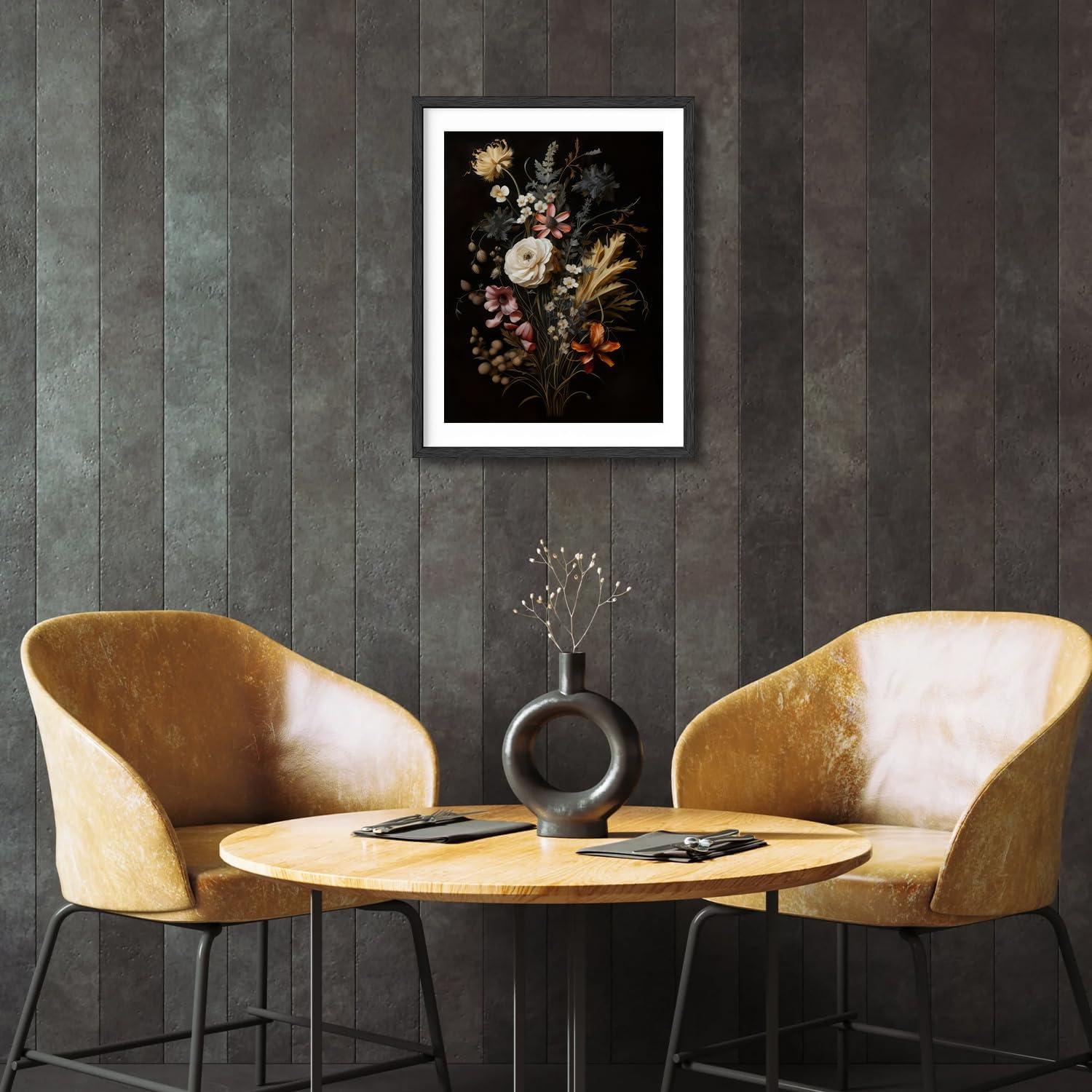 Vintage Schwarze Botanische Blumen Leinwand Poster 30x40 cm Ungerahmt