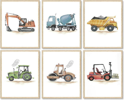 Baufahrzeuge Wandbilder Set für Kinderzimmer Dekoration 20x25cm