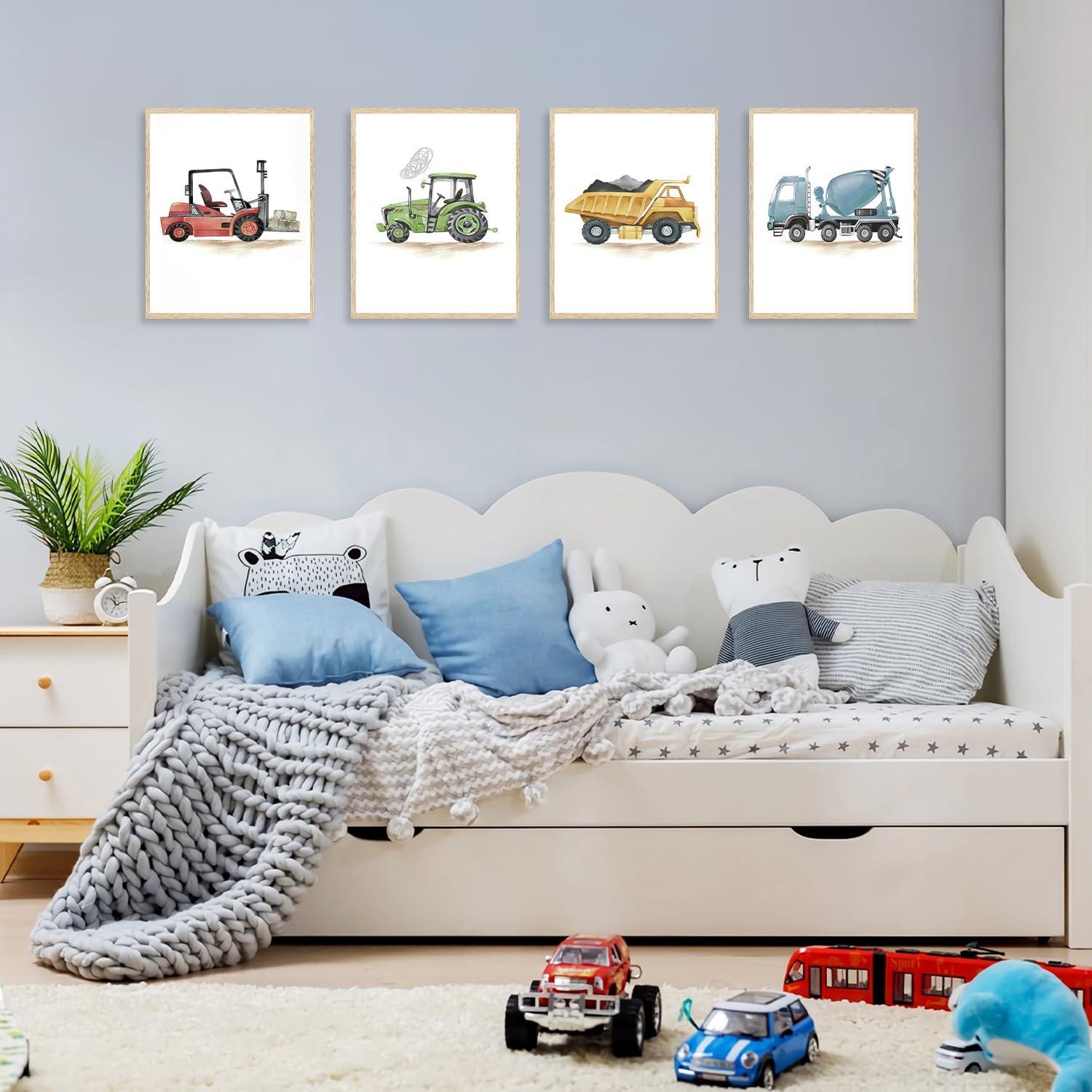 Bauauto Traktor Bagger Kran Wandbilder Poster Set 20x25cm