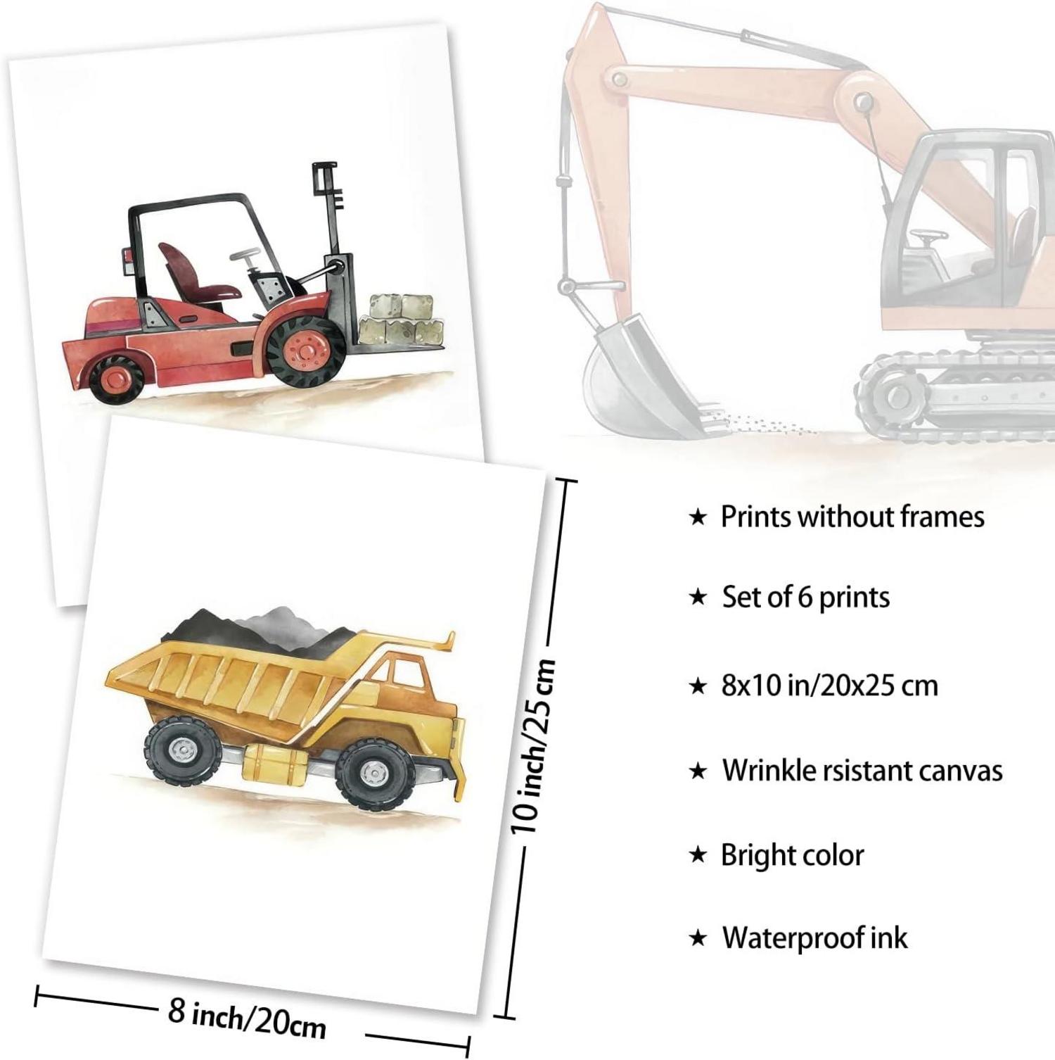 Kinderzimmer Wandbilder Baufahrzeuge Poster Set 20x25 cm 6