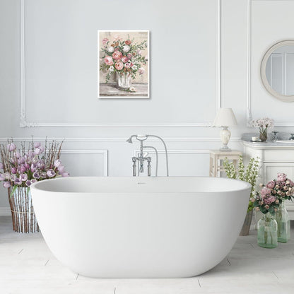 Vintage Blumen Leinwand Poster 30x40cm Bauernhof Stillleben Drucke, Rosa Weiße Vase, Botanische Bilder Ungerahmt