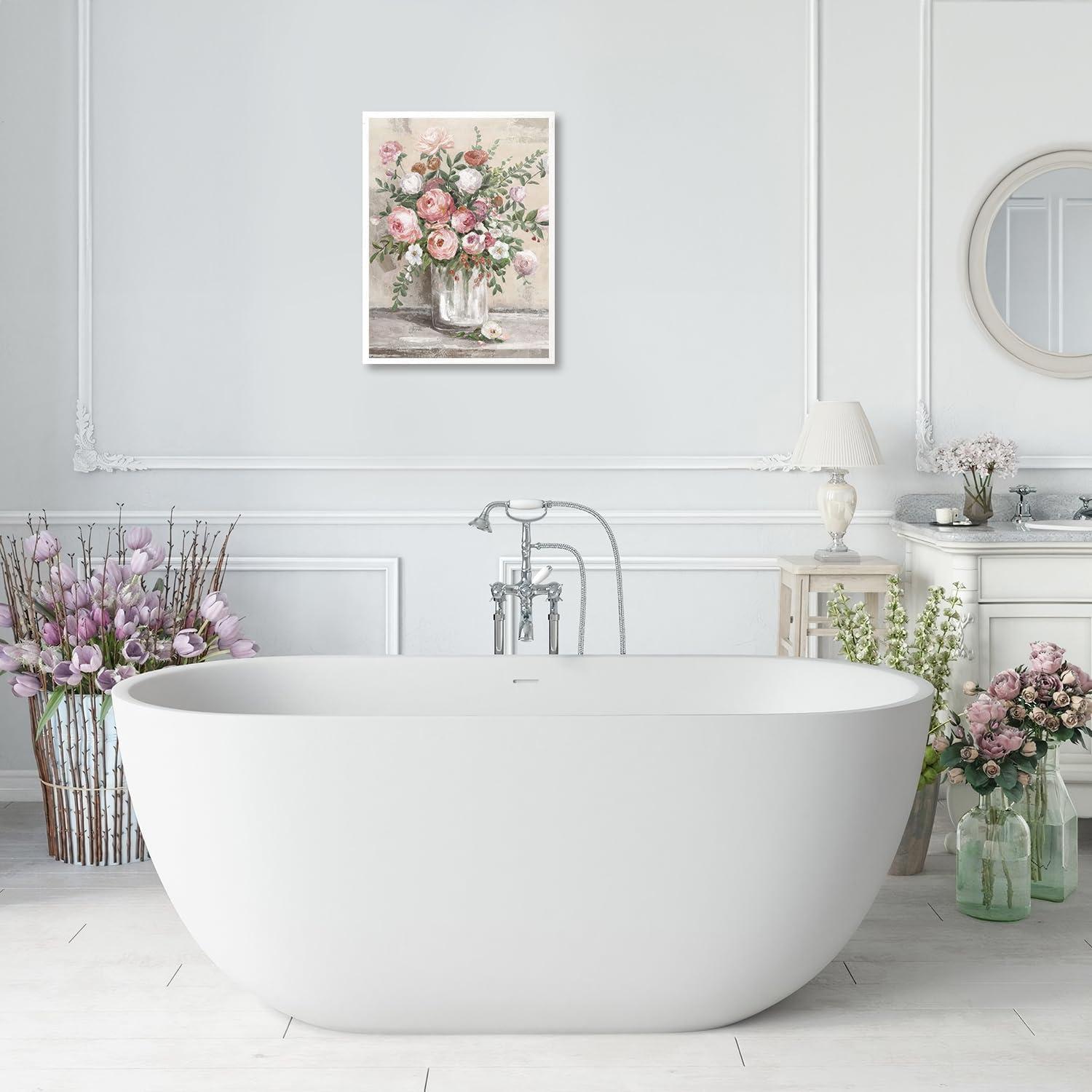 Vintage Blumen Leinwand Poster 30x40cm Bauernhof Stillleben Drucke, Rosa Weiße Vase, Botanische Bilder Ungerahmt