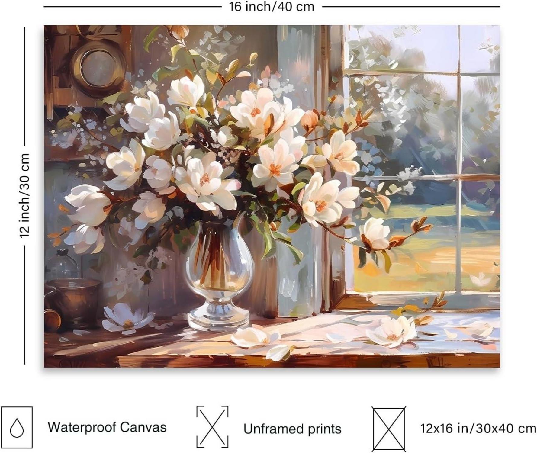 Blumen Leinwand Bilder Bauernhof Rustikal Fenster Wanddekoration 30x40cm