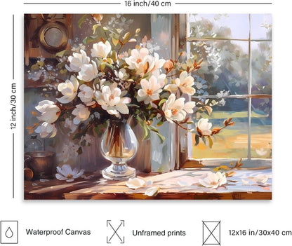 Blumen Leinwand Bilder Bauernhof Rustikal Fenster Wanddekoration 30x40cm