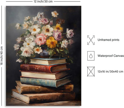Dazzlewall Moody Blumen Bücher Leinwand Poster Dark Academia 30x40 cm
