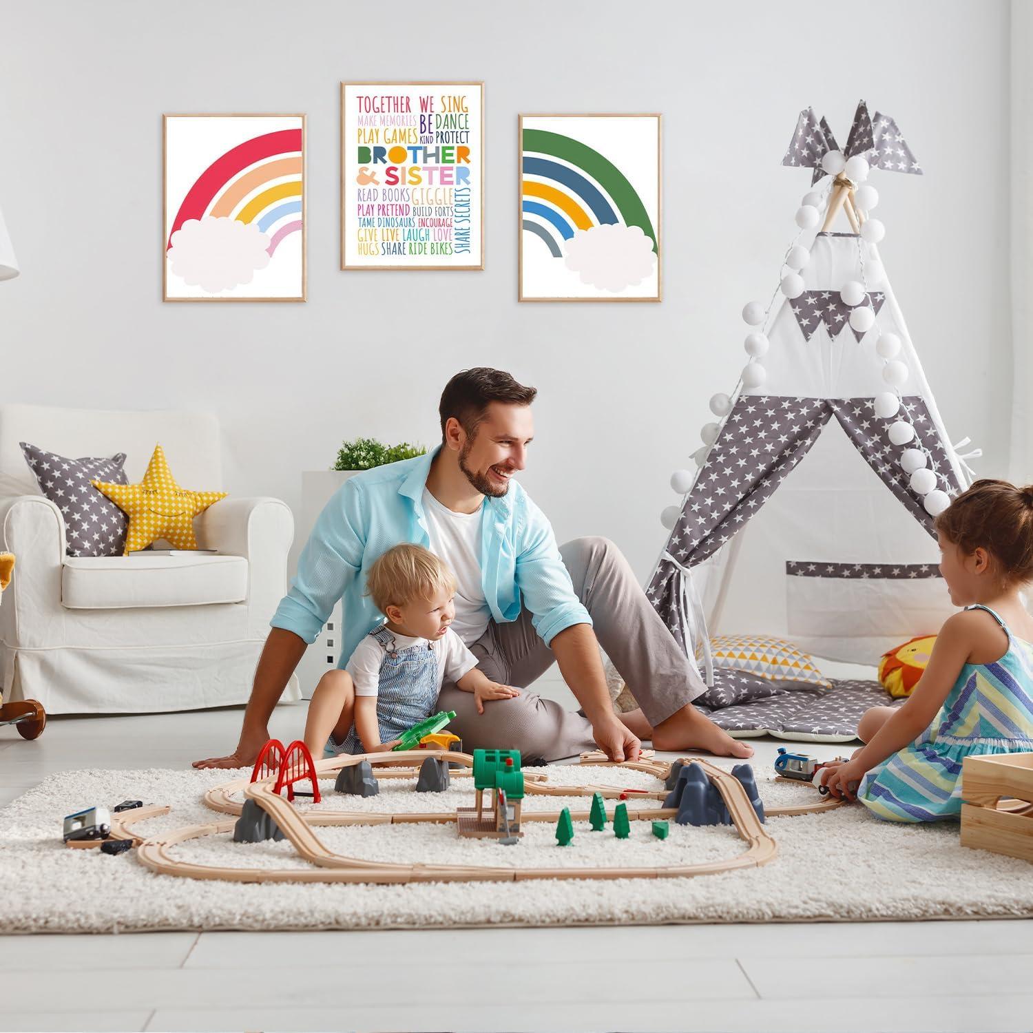 Regenbogen Wandbilder Poster Familienzitat Kinderzimmer 30x40cm 3er