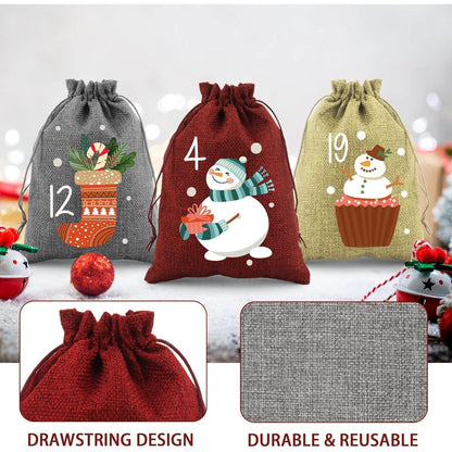 Adventskalender zum Befüllen, 24 Jutesäckchen mit Zahlen, DIY Weihnachtsdeko