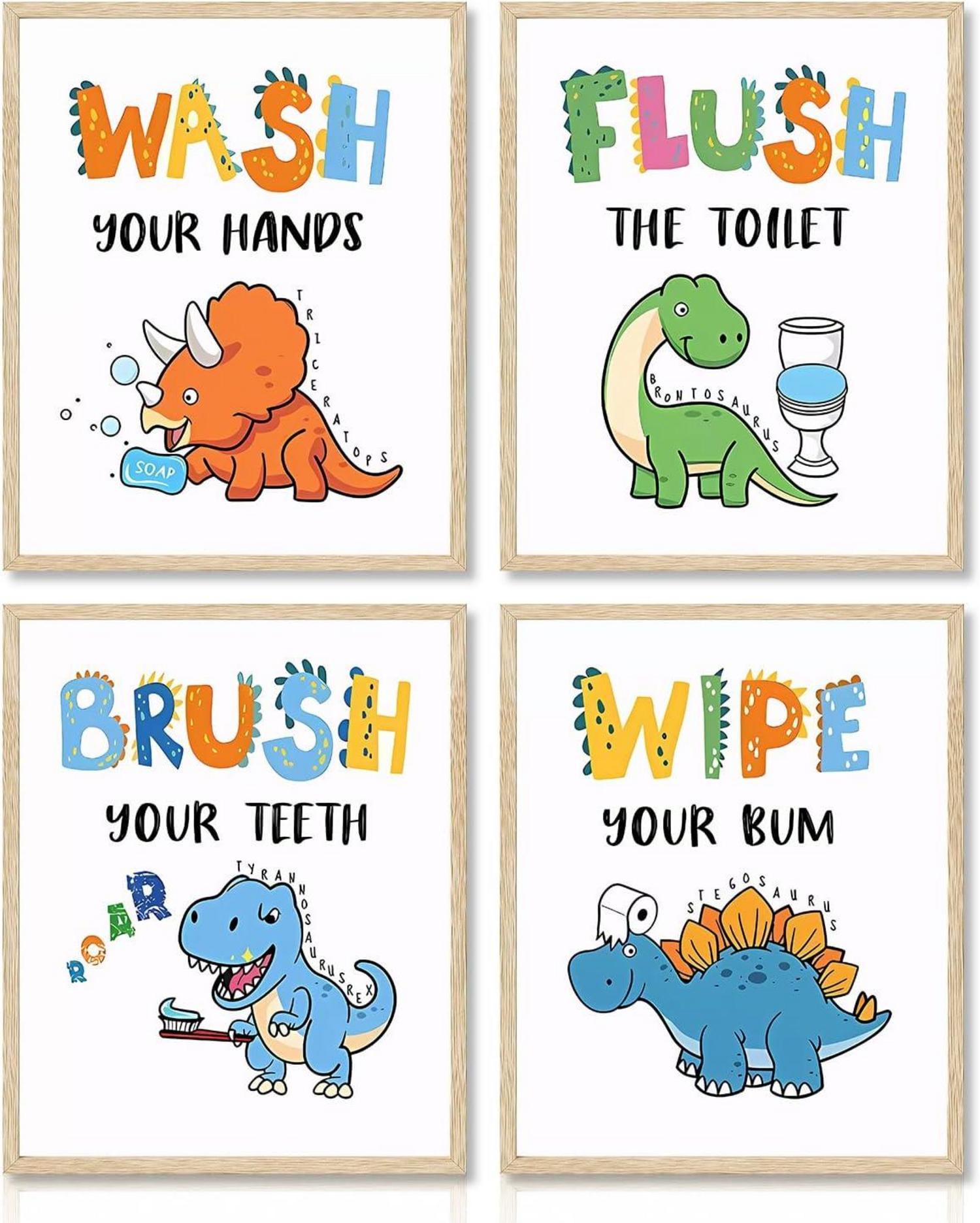 4er Set Dinosaurier Badezimmer Wand Poster 20x25cm Ungerahmt