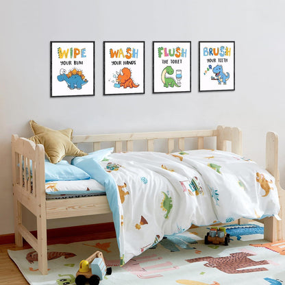 Dinosaurier Badezimmer Wandbilder Set 20x25cm 4 Stück Ungerahmt