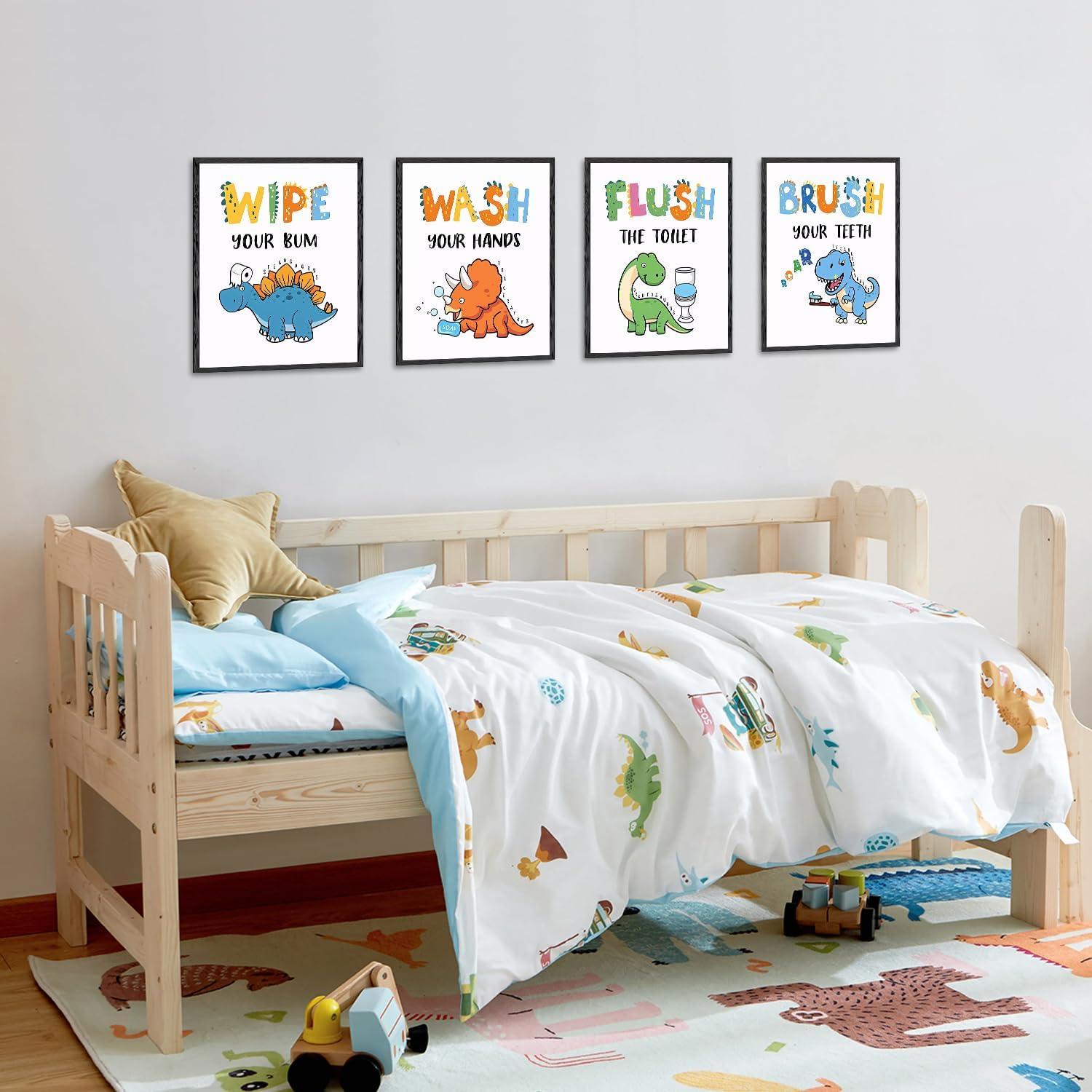 Dinosaurier Badezimmer Wandbilder Set 20x25cm 4 Stück Ungerahmt