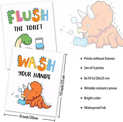 Dinosaurier Badezimmer Wandbilder Set Kinder Bad Dekor 20x25 cm 4er Pack