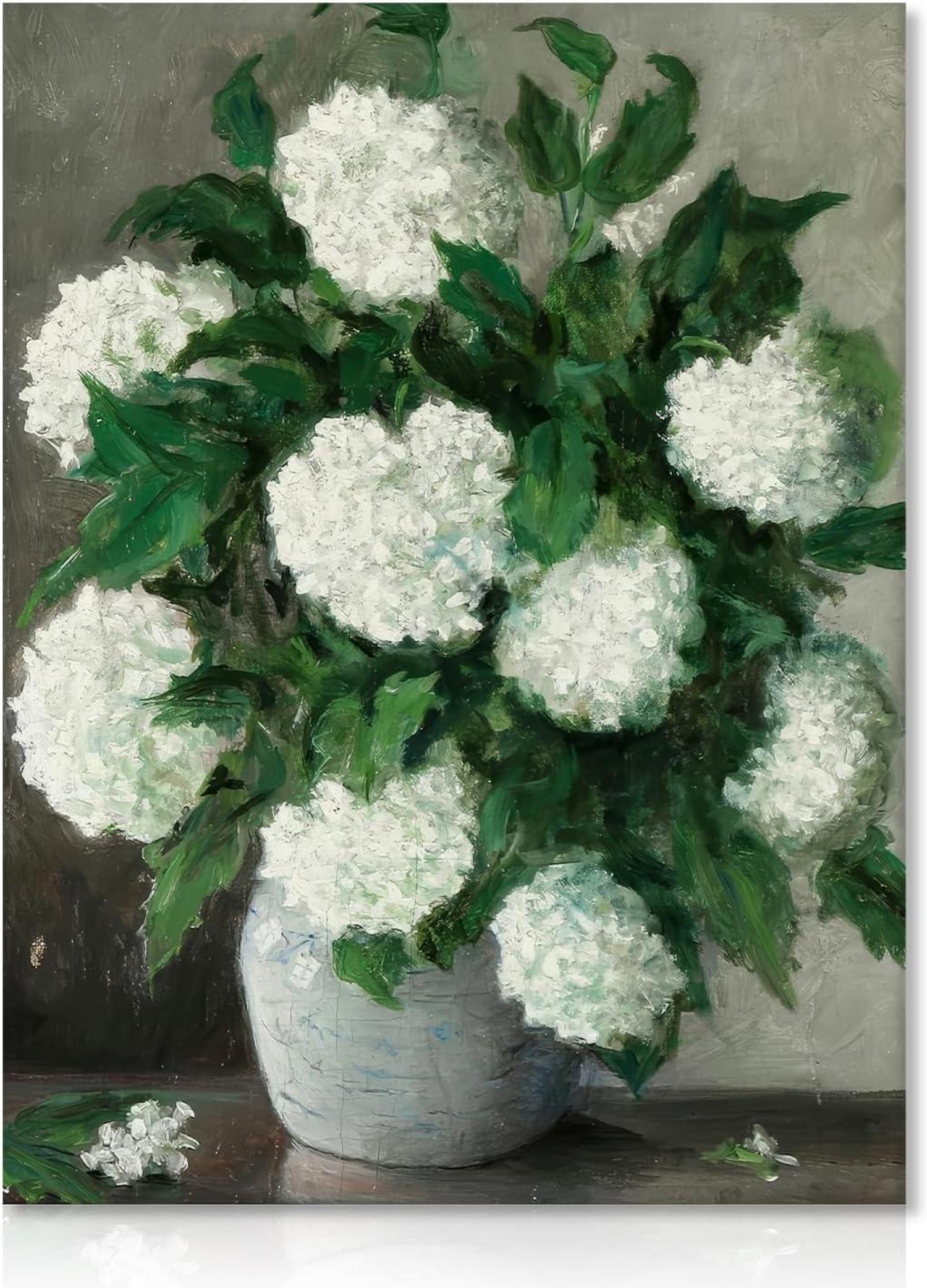 Vintage Blumen Leinwand Hortensien Gemälde 30×40 cm Ungerahmt