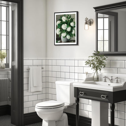 Vintage Weiße Hortensien Blumen Leinwandbild 30x40cm