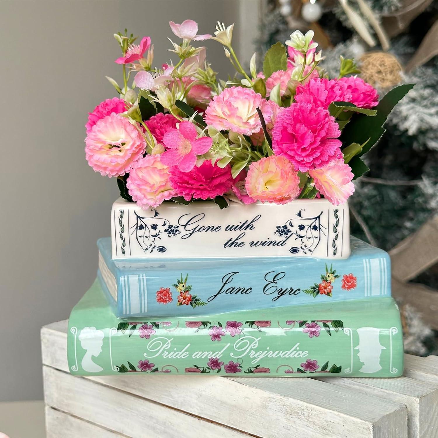 Keramik Buch Blumentopf - Buchvase für Blumen Dekoration Zuhause