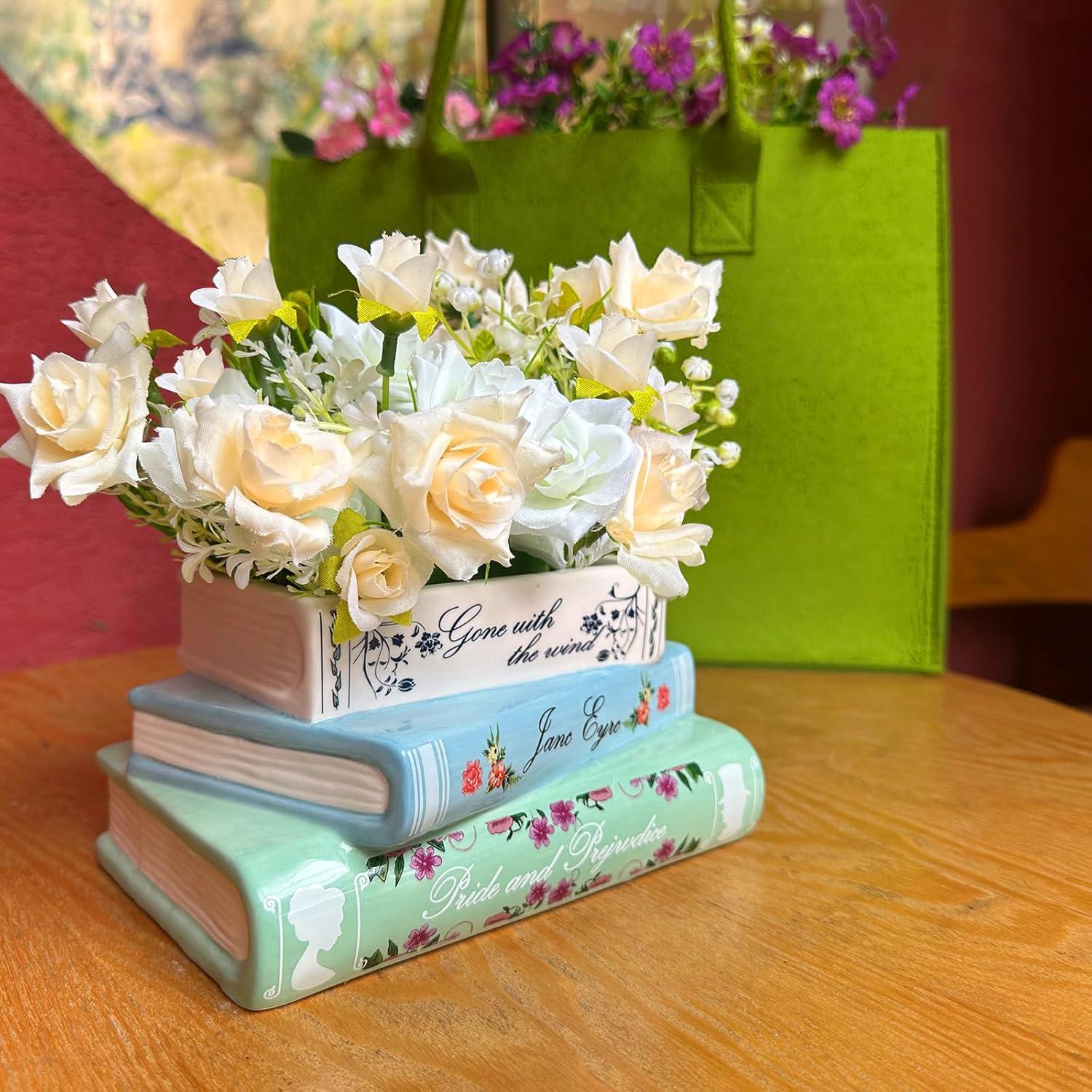 Buch Blumentopf Keramik Büchervase Blumen Deko Schlafzimmer Büro