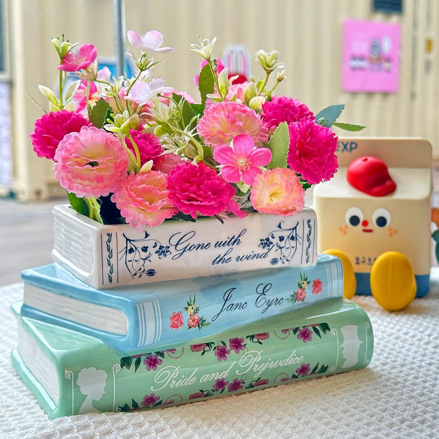 Keramik Buch Blumentopf - Buchvase für Blumen Dekoration Zuhause