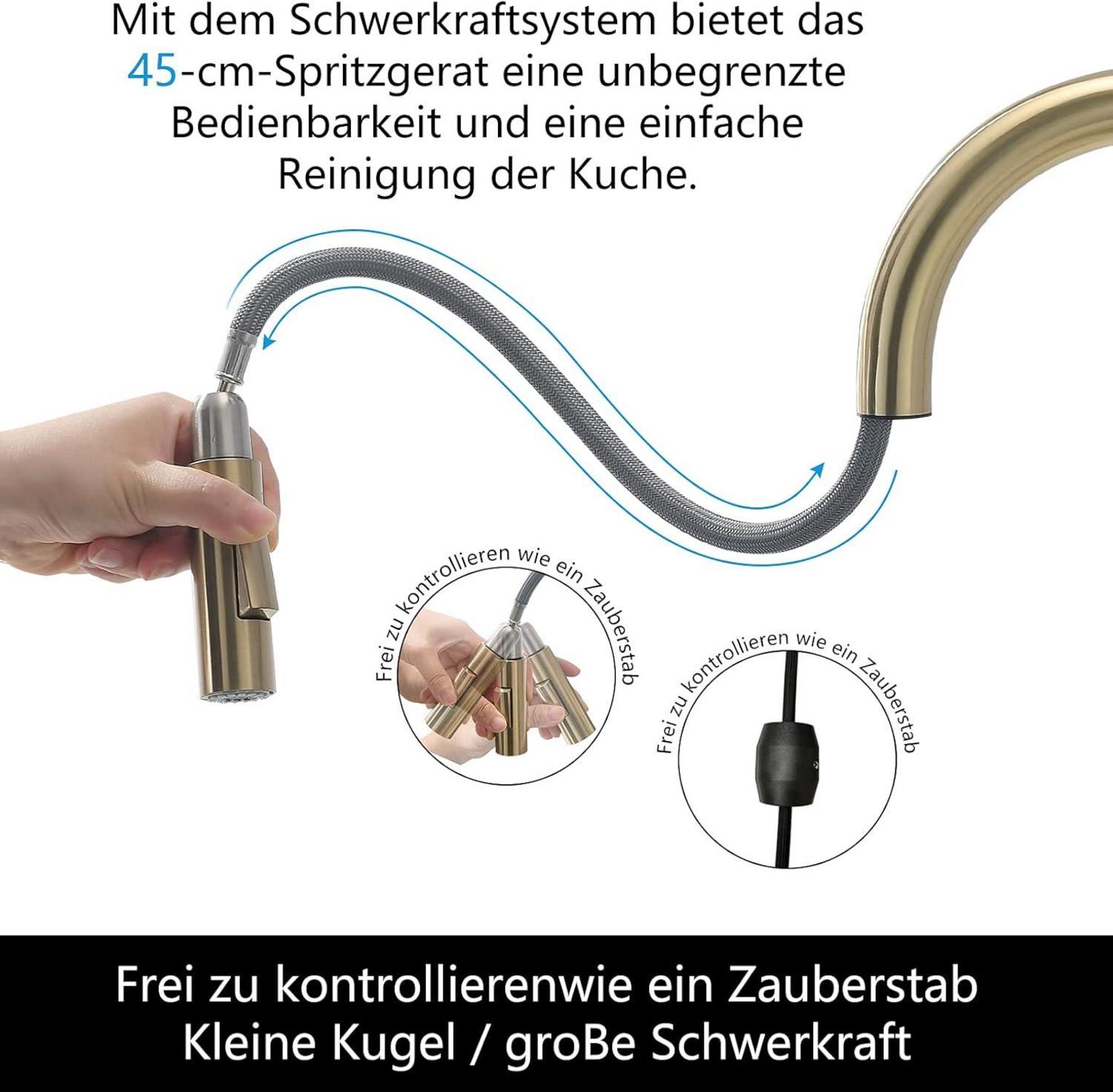 Gebürstetes Gold Niederdruck Küchenarmatur mit Ausziehbare Brause